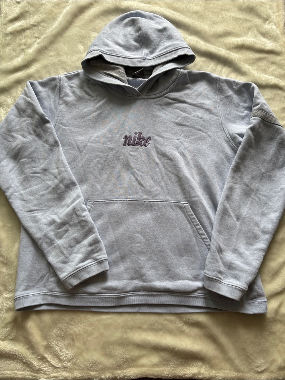 Nike Crewneck Hoodie in Light Blue with Purple Script Logo